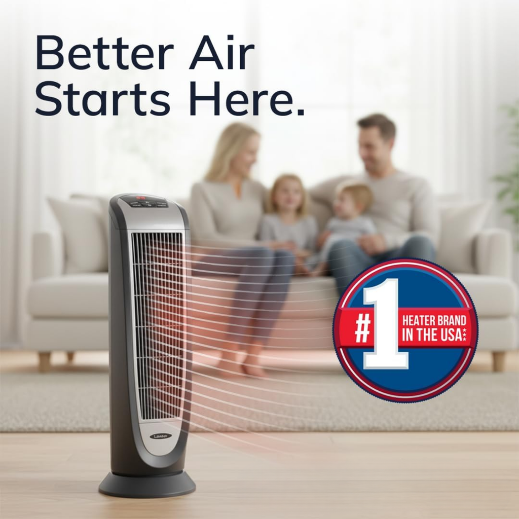 Lasko 1500W Ceramic Tower Space Heater with Digital Display and Remote Control, 5160, Black/Silver