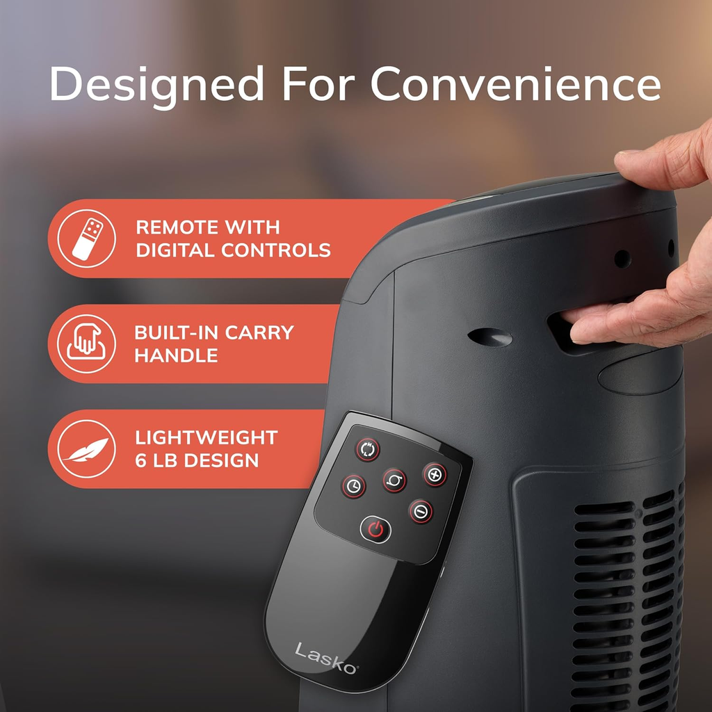 Lasko 1500W Ceramic Tower Space Heater with Digital Display and Remote Control, 5160, Black/Silver