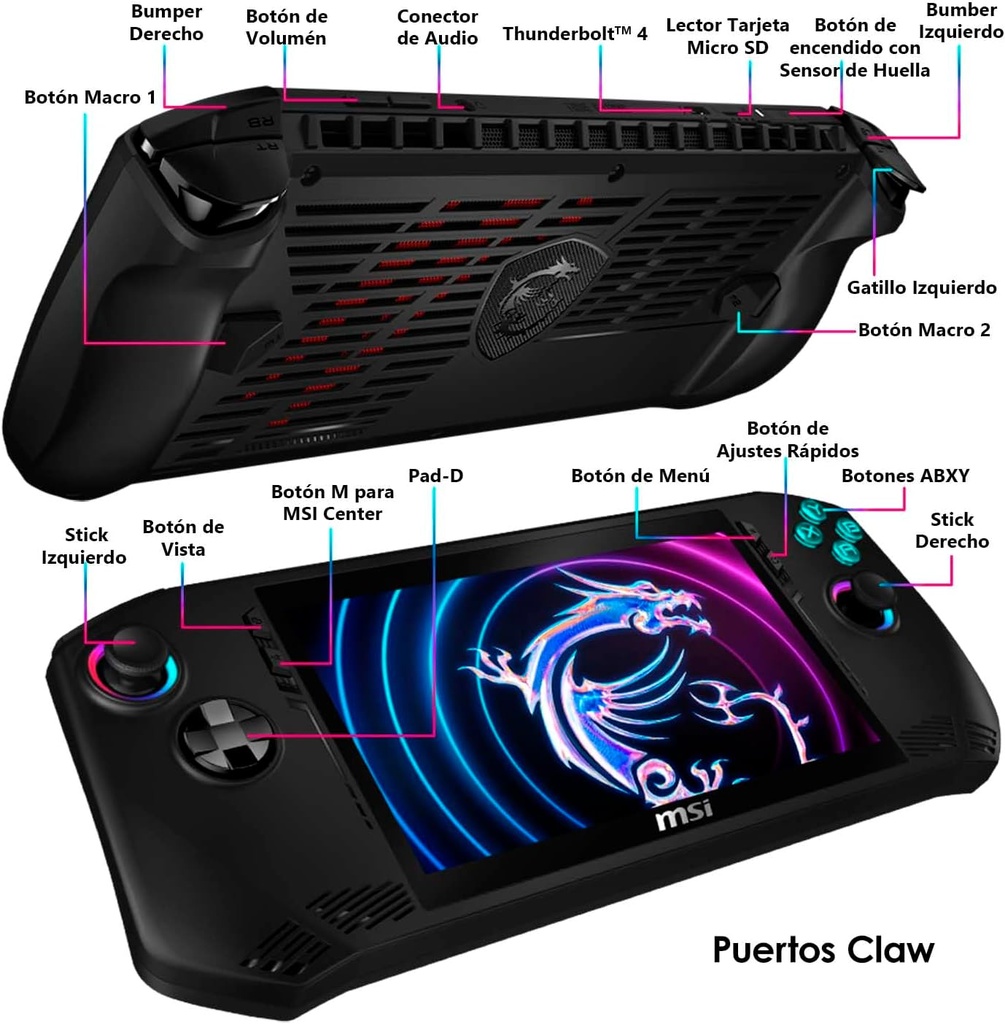 MSI Claw A1M (A1M-048CA) – Consola Portátil 7″ FHD 120Hz, Intel Core Ultra 5-135H, 16GB RAM, 512GB SSD, Windows 11