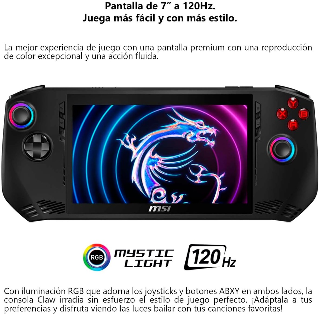 MSI Claw A1M (A1M-048CA) – Consola Portátil 7″ FHD 120Hz, Intel Core Ultra 5-135H, 16GB RAM, 512GB SSD, Windows 11