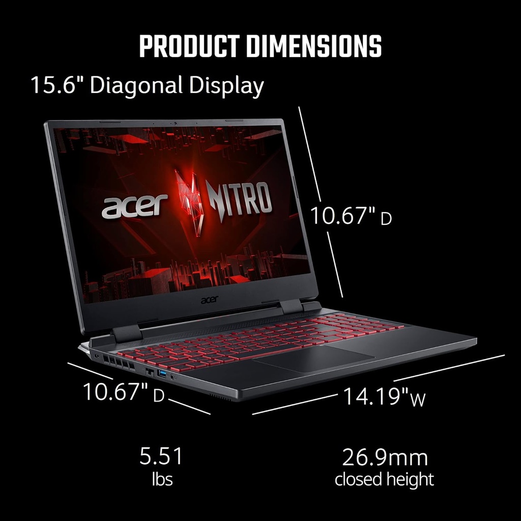 Portátil para juegos - Acer Nitro 5 AN515-58 AN515-58-57Y8 15,6" - Full HD - 1920 x 1080 - Intel Core i5 12a Gen i5-12500H Dodeca-core (12 Core) 2,50 GHz - 16 GB Total RAM - 512 GB SSD - Negro obsidiana Open Box