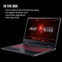 Portátil para juegos - Acer Nitro 5 AN515-58 AN515-58-57Y8 15,6" - Full HD - 1920 x 1080 - Intel Core i5 12a Gen i5-12500H Dodeca-core (12 Core) 2,50 GHz - 16 GB Total RAM - 512 GB SSD - Negro obsidiana Open Box