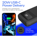 Energizer MAX Power Bank 20,000mAh – Carga Rápida 20W, USB-C + 2 USB-A, Pantalla LCD, Alta Capacidad, Color Negro