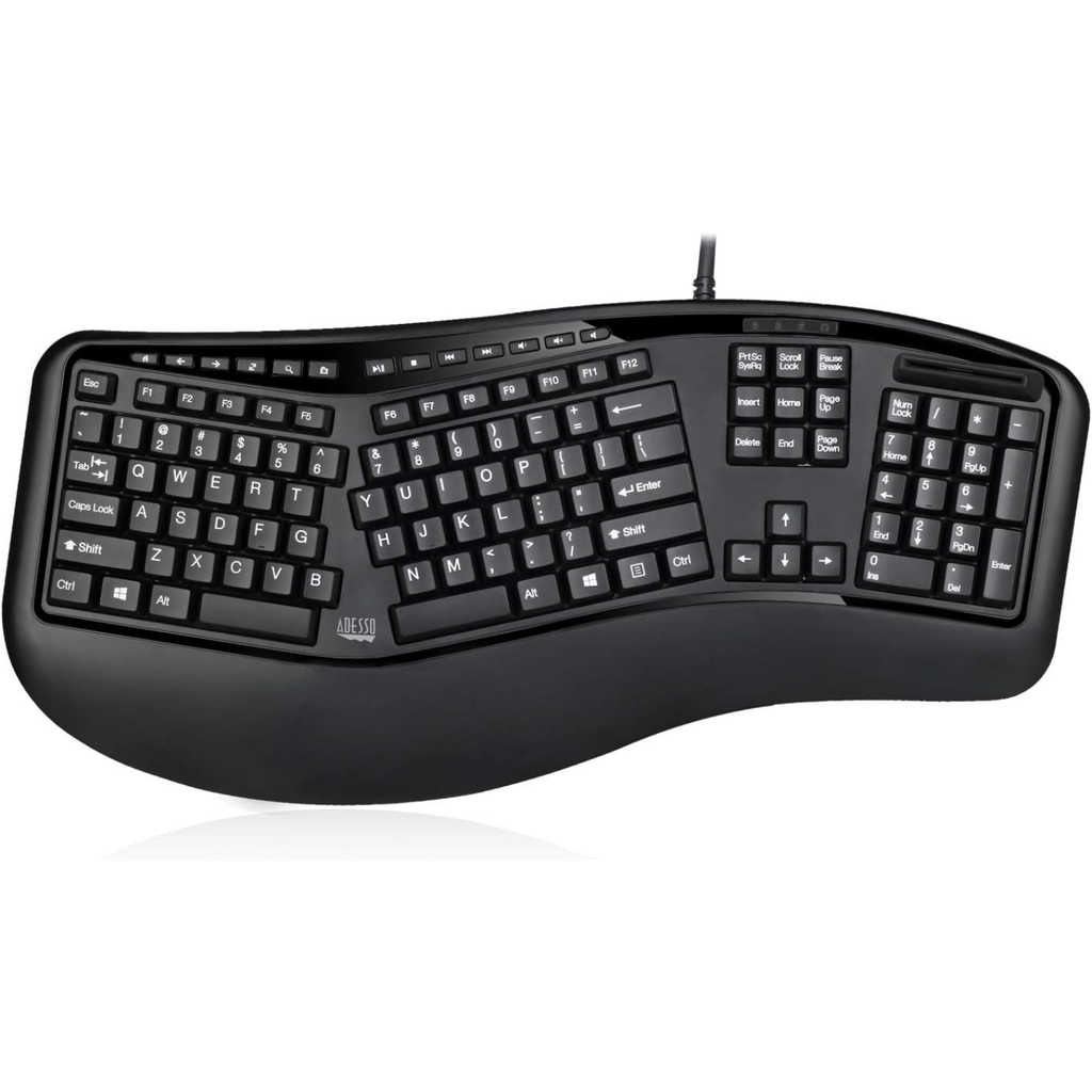 Adesso TruForm AKB-150SB-TAA – Teclado Ergonómico con Lector Smart Card, Certificación TAA, Conexión USB, Diseño Dividido, Color Black