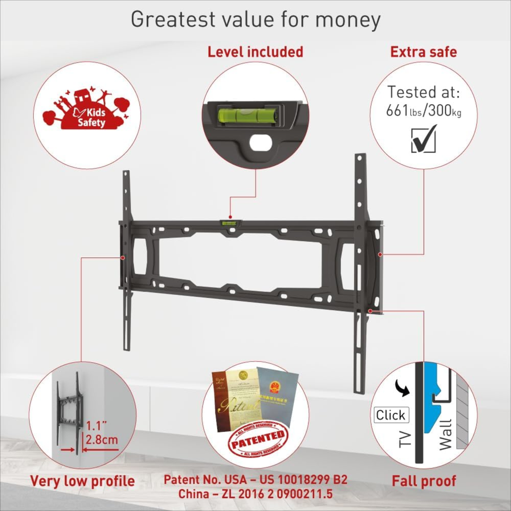 Barkan Soporte Fijo para TV 32" a 90" – Compatible con Pantallas Planas y Curvas, Instalación Segura y Ultra Resistente