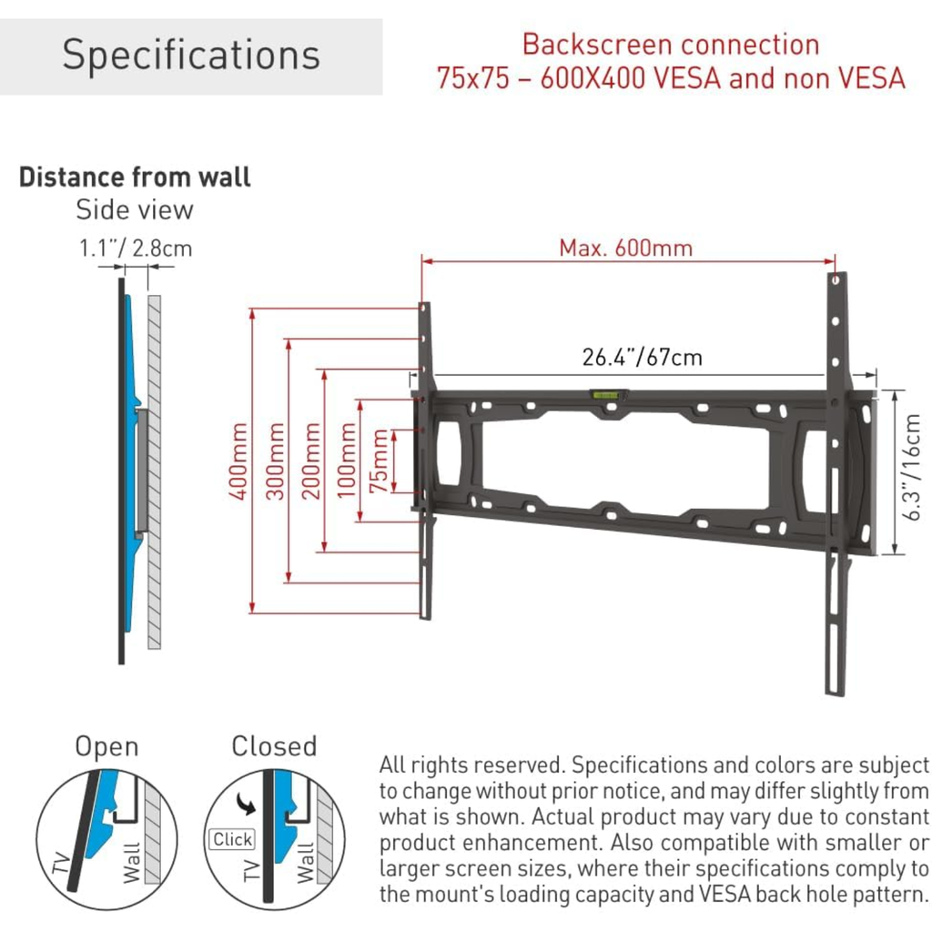 Barkan Soporte Fijo para TV 32" a 90" – Compatible con Pantallas Planas y Curvas, Instalación Segura y Ultra Resistente