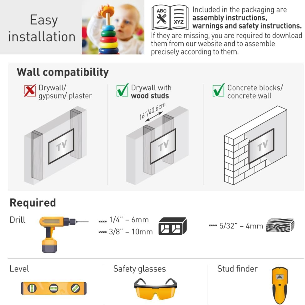 Barkan Soporte Fijo para TV 32" a 90" – Compatible con Pantallas Planas y Curvas, Instalación Segura y Ultra Resistente