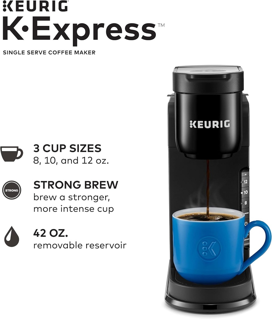 Keurig K-Express Single Serve K-Cup Pod Coffee Maker, Black, With A Removable Reservoir And Strong Button Function