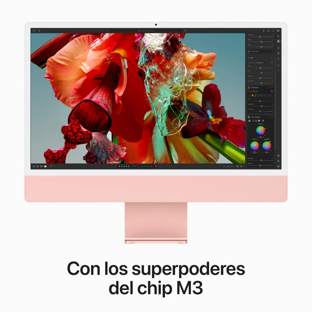 Apple iMac 24″ M3 – All-in-One 4.5K Retina, 8-Core CPU, 10-Core GPU, 8GB RAM, 256GB SSD, Pink, Teclado y Mouse Español LATAM