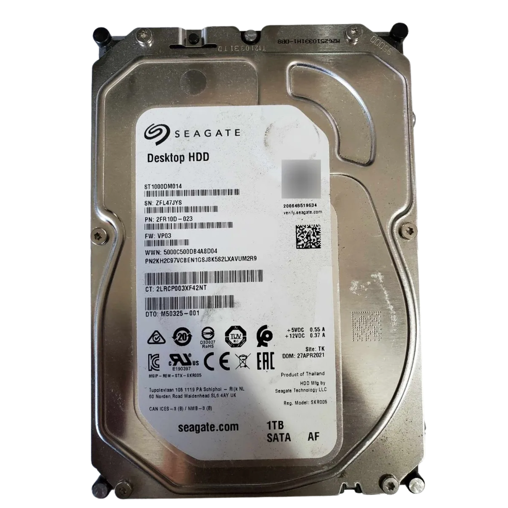Seagate BarraCuda ST1000DM014 1TB – Disco Duro 3.5" Interno SATA III 6Gb/s, SMR, 5400 RPM, Cache 128MB, Ideal para PC Desktop