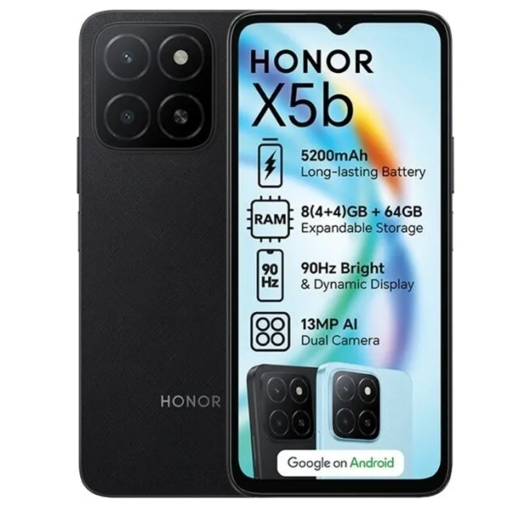 HONOR X5B Negro – Smartphone 4GB RAM, 128GB Almacenamiento, Pantalla 6.56″ HD+, Batería de larga duración, Cámara dual con IA