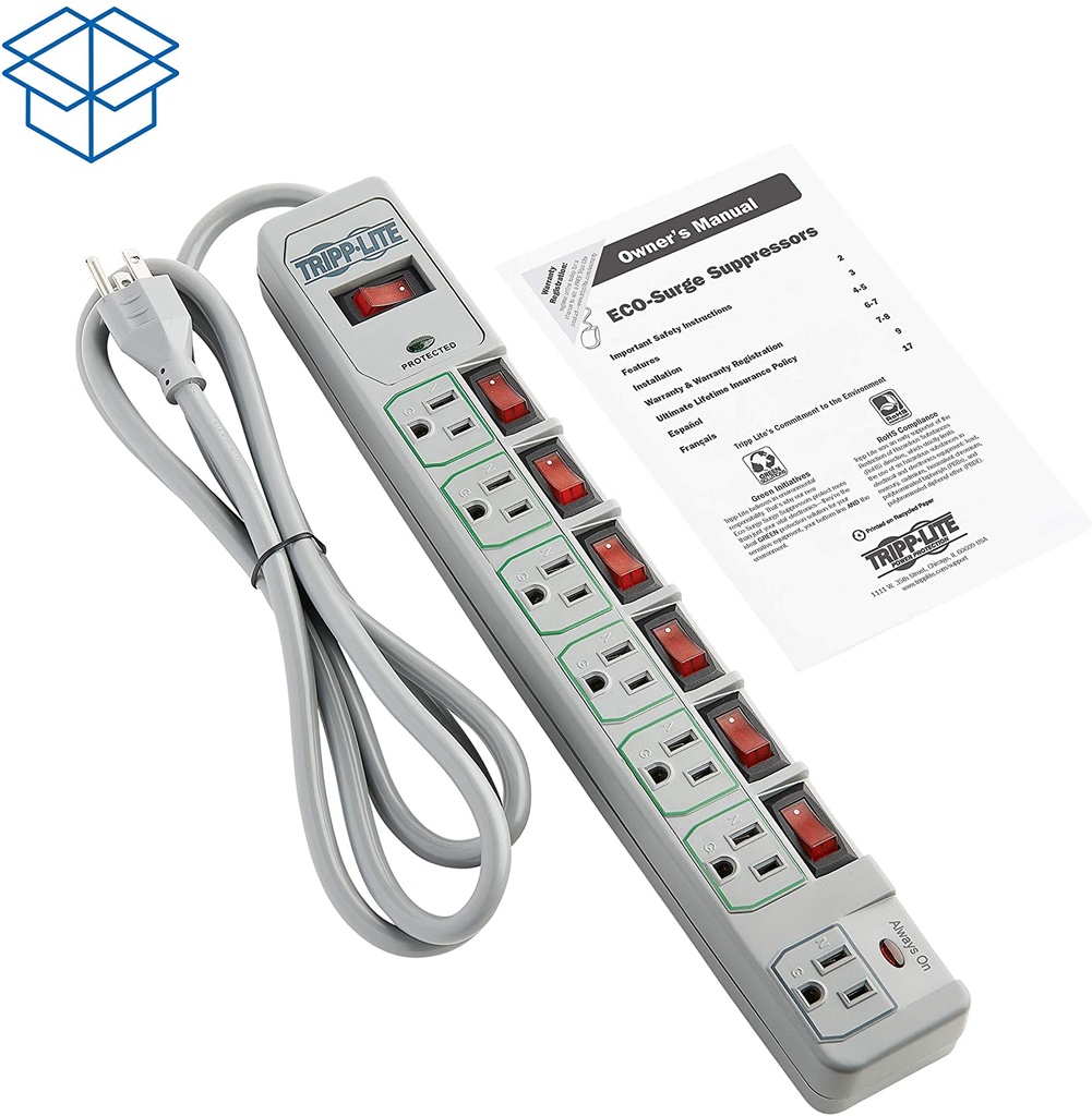 Supresor de Picos Tripp Lite, Eco Green, 7 Contactos, 2 metros - Beige