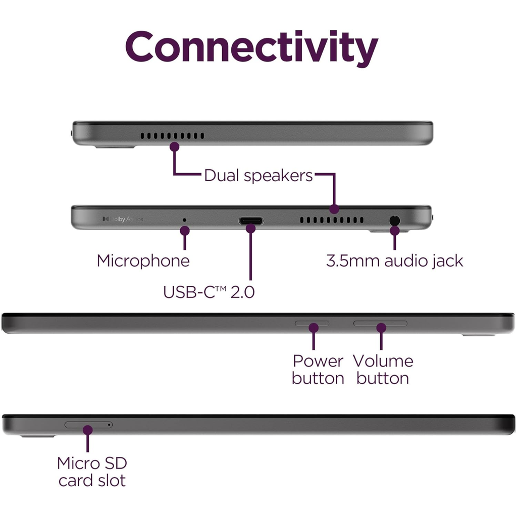 Lenovo Tab One 8.7" HD – Tablet Ultraligera, 4GB RAM, 64GB, Procesador MediaTek Helio G85, Hasta 12.5h de YouTube, con Funda Folio (Nuevo)