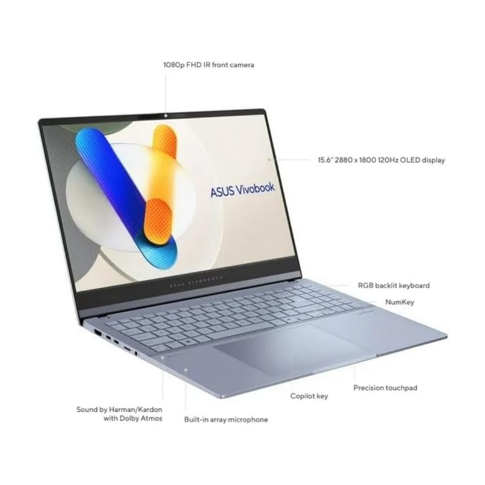 Asus VivoBook S 15 Core™ Ultra 7 155H 1TB SSD 16GB 15.6" 3K (2880x1620) OLED 120Hz WIN11 MIST BLUE RGB Backlit Keyboard MIL-STD 810H