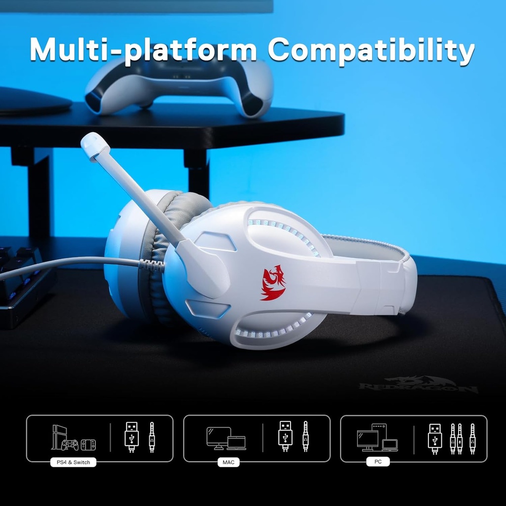 CRONUS WHITE: ILUMINACION POR USB + CONECTOR 3.5mm +  MICROFONO FLEXIBLE OMNIDIRECCIONAL +  LUZ RGB 