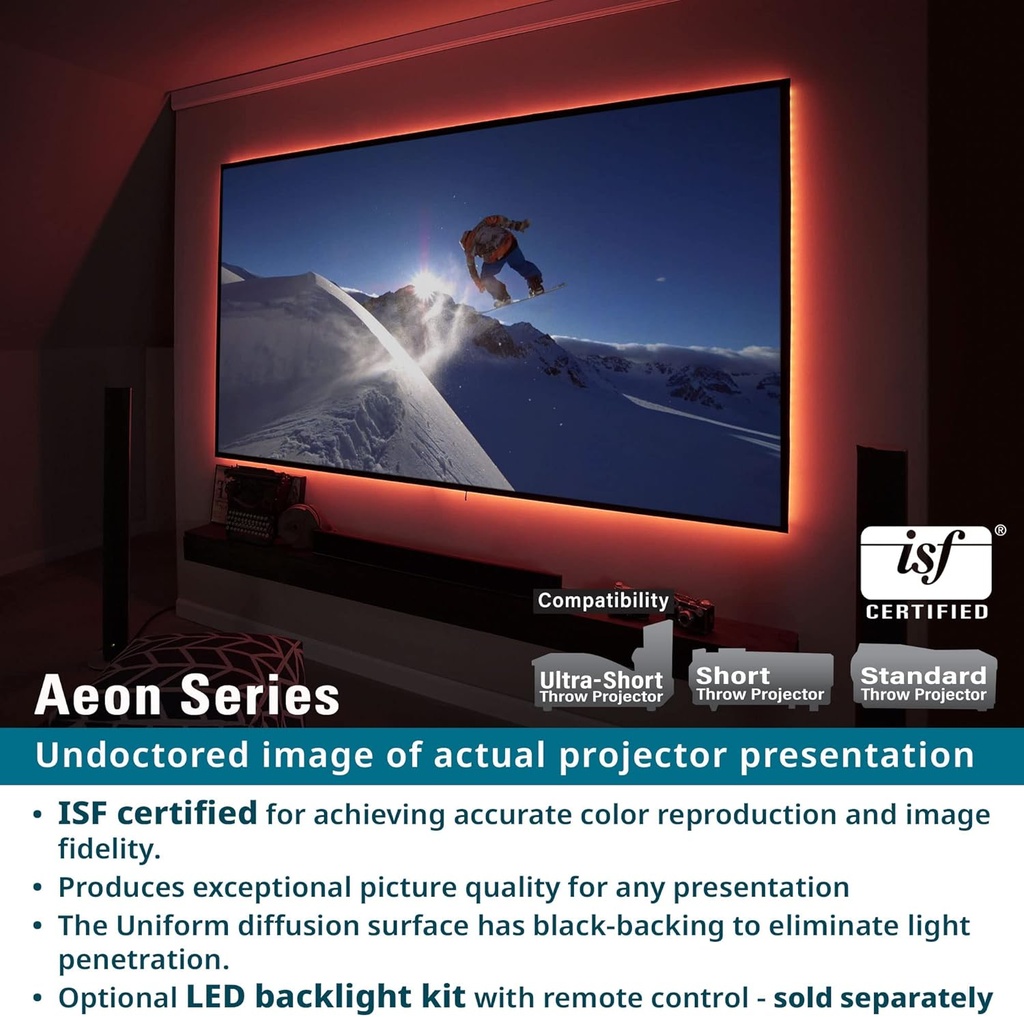 Elite Screens AR100WH2 Serie Aeon, 100 Pulgadas Diagonal, relación de aspecto 16:9, Pantalla de proyección 4K de marco fijo sin bordes para cine en casa