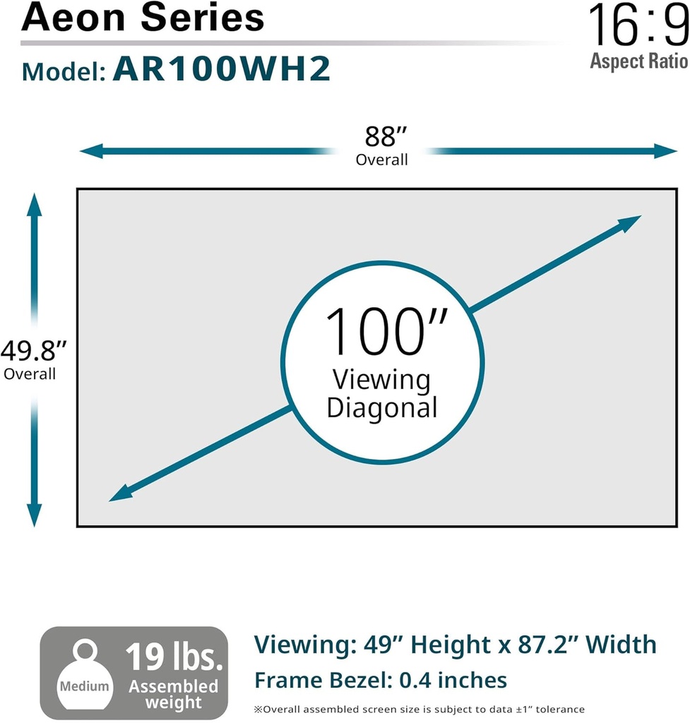 Elite Screens AR100WH2 Serie Aeon, 100 Pulgadas Diagonal, relación de aspecto 16:9, Pantalla de proyección 4K de marco fijo sin bordes para cine en casa