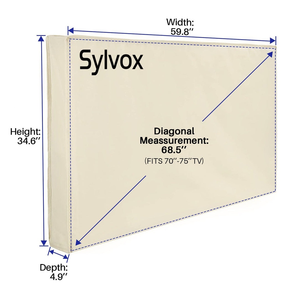 Sylvox OT75A1COVER – Funda Impermeable para TV Exterior 70-75″, Resistente al Agua y al Polvo