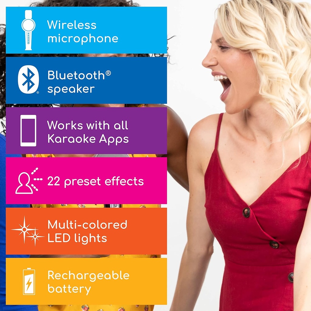 Singing Machine Máquina de Canto portátil, micrófono de Karaoke Bluetooth de Mano y Altavoz con Luces sincronizadas y 22 Efectos vocales sintonizados profesionalmente para Adultos y niños, Negro