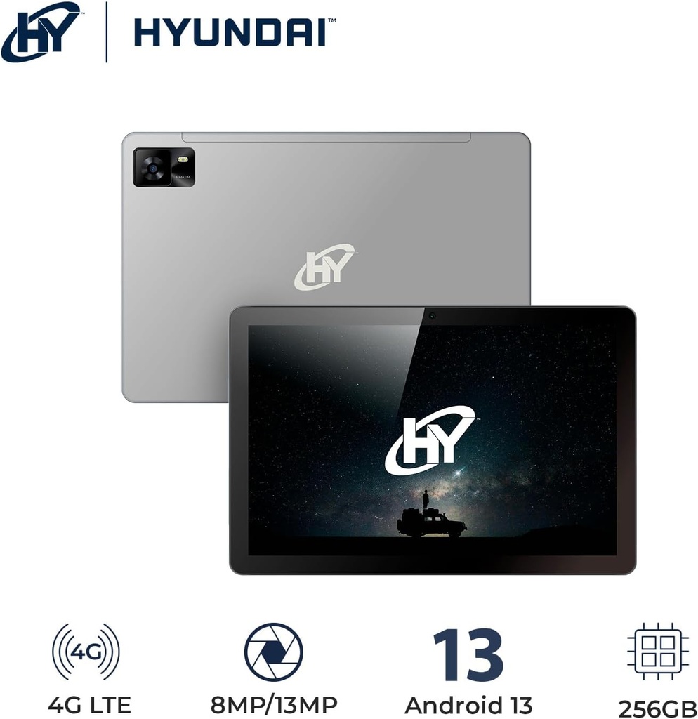 Hyundai HYTab Pro 10.1”, Octacore T616, HD IPS 1920x1200 Incell G+G, 8GB/256GB, 8MP/13MP, Android 13, AC WiFi, 4G:2/4/5/7/12/17/66/71/28AB, 6000 mAh, Metal – Space Grey