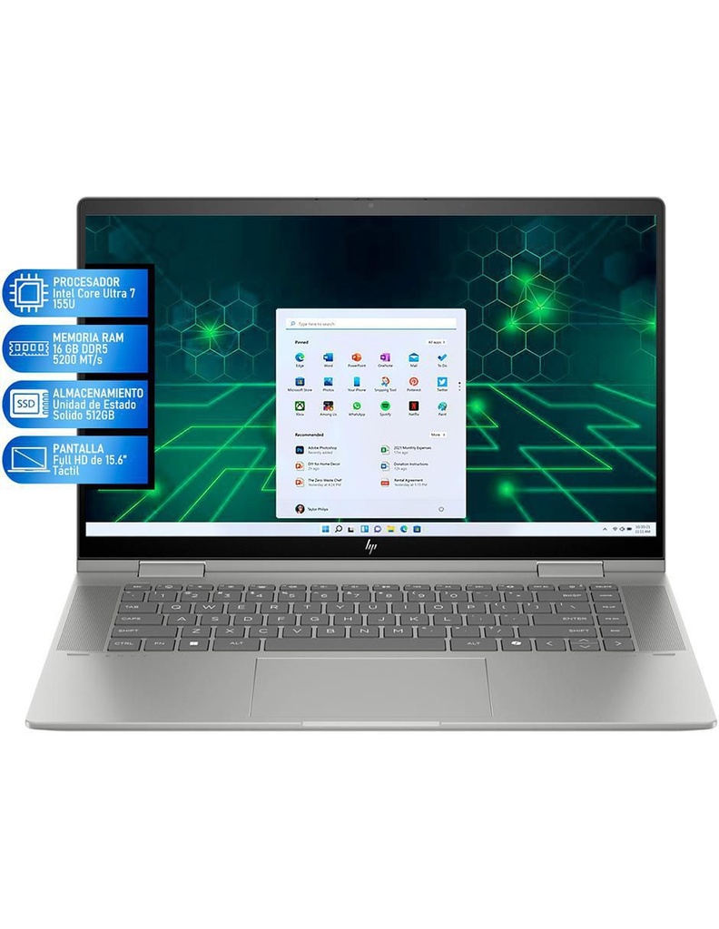 HP Envy x360 15-FE0053 2-IN-1 Core™ Ultra 7 155U 512GB SSD 16GB 15.6" (1920x1080) TOUCHSCREEN WIN11 MINERAL SILVER Backlit Keyboard FP Reader