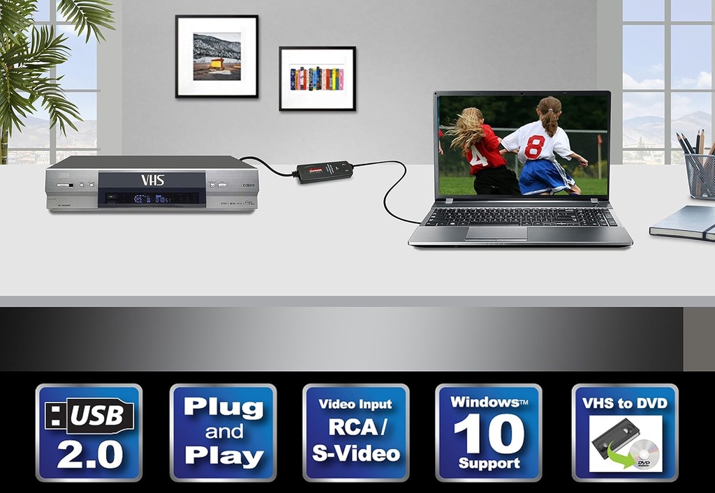 Dispositivo de captura de video de un solo toque USB 2.0 Diamond VC500 Capture contenido de VCR, videocámaras, reproductores de DVD o cualquier dispositivo que admita salida de video a través de una conexión S-Video o RCA compuesta.