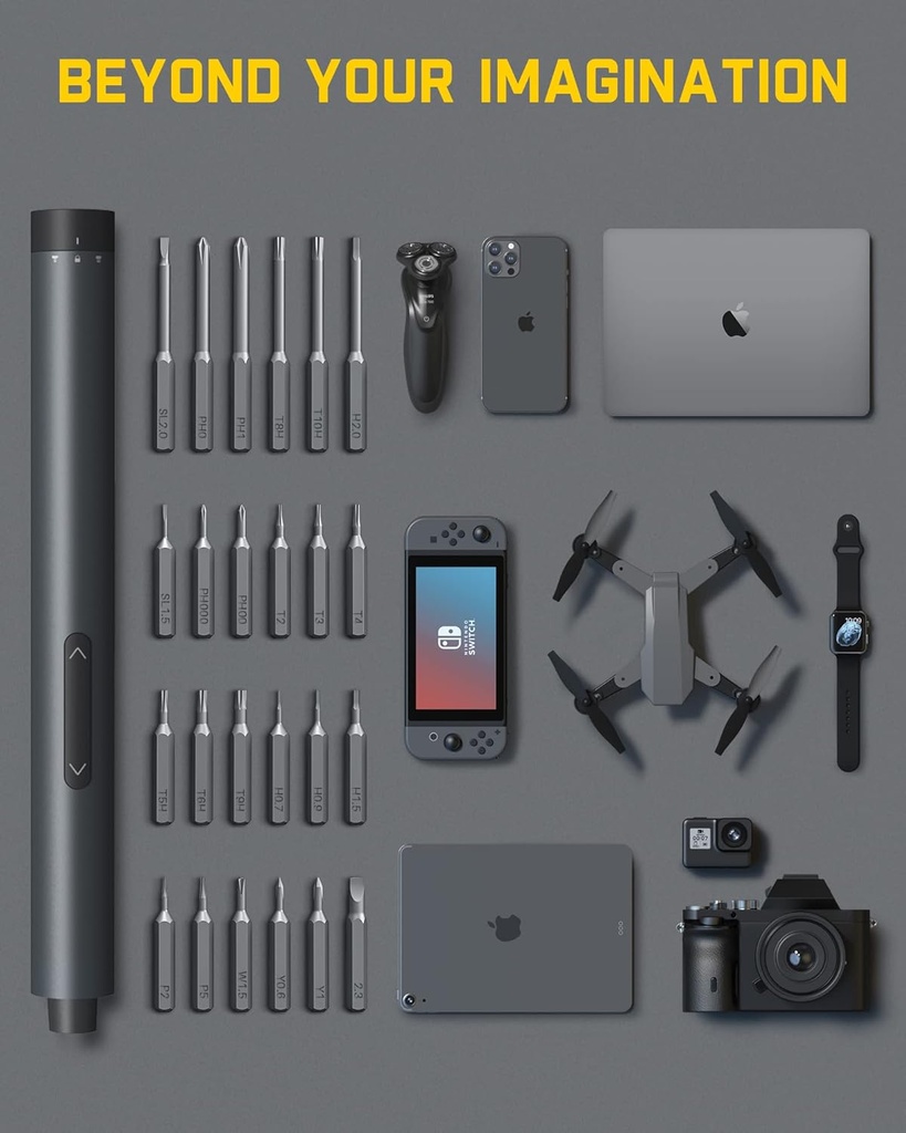 Fanttik Mini Electric Screwdriver, Precision Screwdriver Set with 24 Magnetic Precision Bits, 2 Gears Torque, Cordless, Repair Tool Set for Phone Camera Laptop Watch- E1 PRO