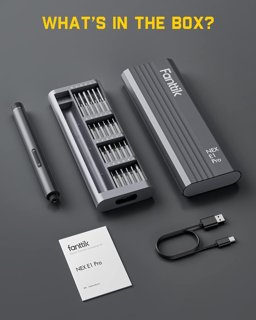 Fanttik Mini Electric Screwdriver, Precision Screwdriver Set with 24 Magnetic Precision Bits, 2 Gears Torque, Cordless, Repair Tool Set for Phone Camera Laptop Watch- E1 PRO