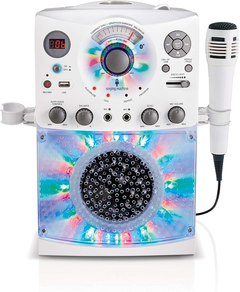 Singing Machine Bluetooth Karaoke System with LED Disco Lights, CD+G, USB, and Microphone, Karaoke Machine for Kids and Adults