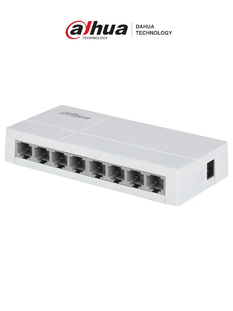 DAHUA DH-SF1008L - Switch de Escritorio con 8 puertos Fast Ethernet (10/100 Mbps), diseño compacto de capa 2, con capacidad de switching de 1.6 Gbps y velocidad de reenvío de paquetes de 1.19 Mpps. 