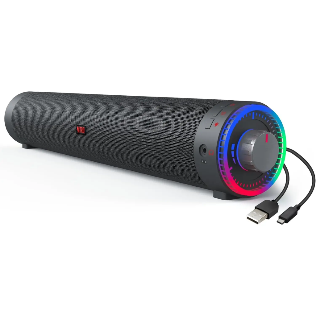 Acer Nitro 2.0 Gaming Soundbar – Bocina Bluetooth/USB con Nitro Pulse RGB, Compatible con PC, Laptop, Monitor, Tablet, Smartphone, Xbox y PS5