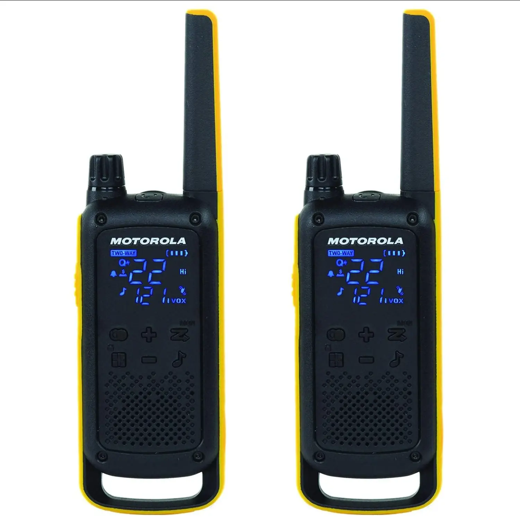 Radios de Dos Vías Recargables – Paquete Doble, Largo Alcance, Manos Libres, USB Rechargeable, Color Negro/Amarillo